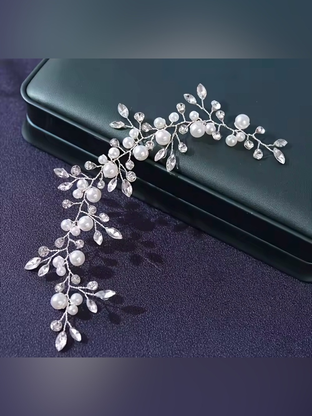 Pearl and Crystal Leaf Hairpiece Bride Hair Accessories - Picture 3 of 5